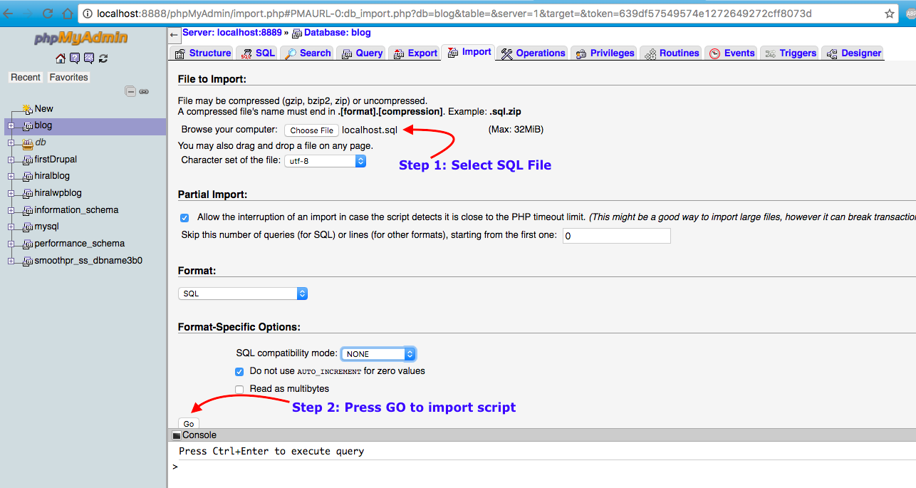 Import SQL Script to local db