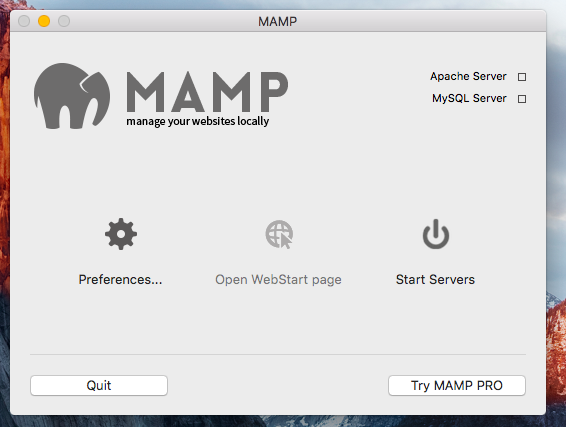 MAMP Application Start up