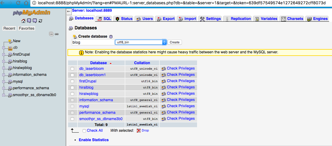 Create DB using PHPMyAdmin